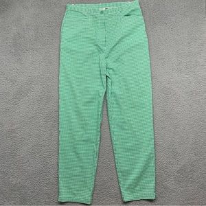 Talbots Cropped Pants Womens 12 Green White Checkered Cotton Blend Lightweight